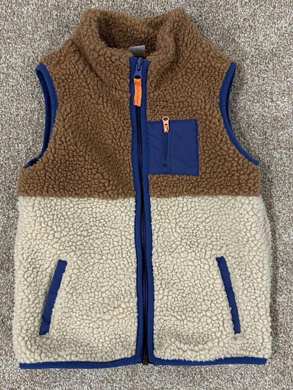 Carter's Zip Up Fleece Vest - Kids Size 5/5A - Tan and Blue